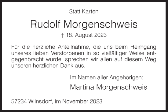 Traueranzeige von Rudolf Morgenschweis von Siegener Zeitung