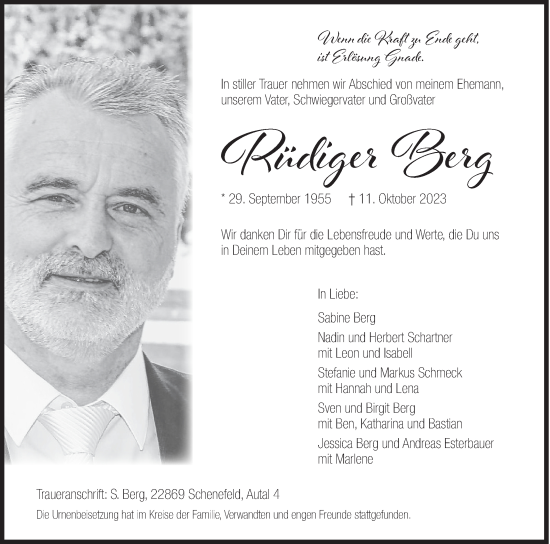 Traueranzeige von Rüdiger Berg von Siegener Zeitung