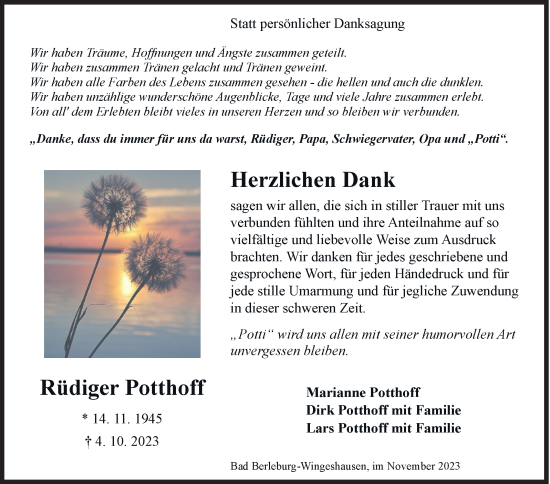 Traueranzeige von Rüdiger Potthoff von Siegener Zeitung