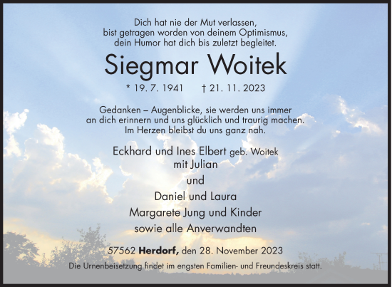 Traueranzeige von Siegmar Woitek von Siegener Zeitung