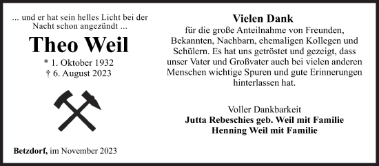 Traueranzeige von Theo Weil von Siegener Zeitung