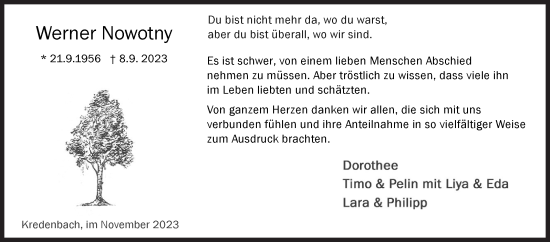Traueranzeige von Werner  Nowotny von Siegener Zeitung