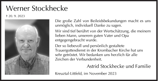 Traueranzeige von Werner Stockhecke von Siegener Zeitung