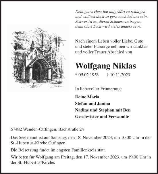 Traueranzeige von Wolfgang Niklas von Siegener Zeitung