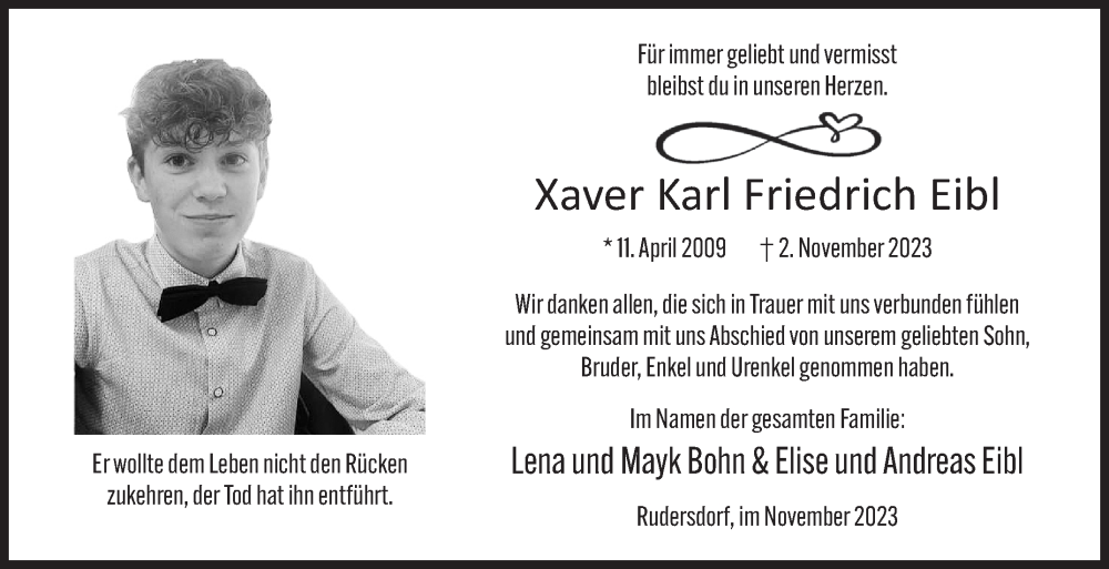  Traueranzeige für Xaver Karl Friedrich Eibl vom 25.11.2023 aus Siegener Zeitung
