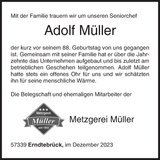 Traueranzeige von Adolf Müller von Siegener Zeitung