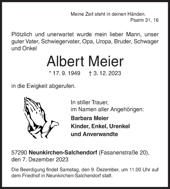 Traueranzeige von Albert Meier von Siegener Zeitung
