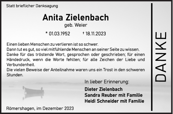 Traueranzeige von Anita Zielenbach von Siegener Zeitung