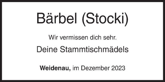 Traueranzeige von Bärbel  von Siegener Zeitung