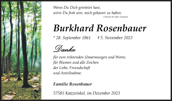 Traueranzeige von Burkhard Rosenbauer von Siegener Zeitung