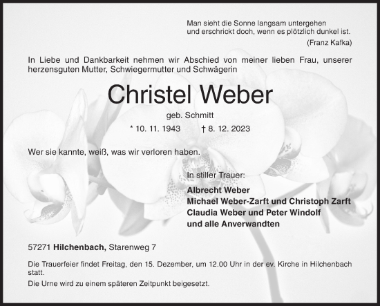 Traueranzeige von Christel Weber von Siegener Zeitung