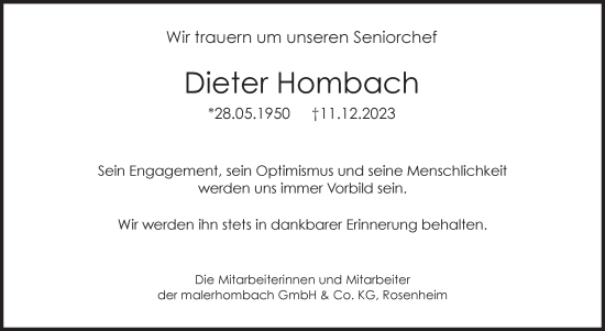 Traueranzeigen von Dieter Hombach 57trauer.de
