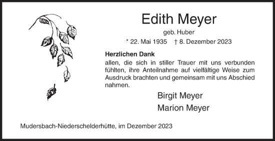 Traueranzeige von Edith Meyer von Siegener Zeitung