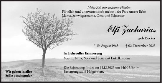 Traueranzeige von Elfi Zacharias von Siegener Zeitung