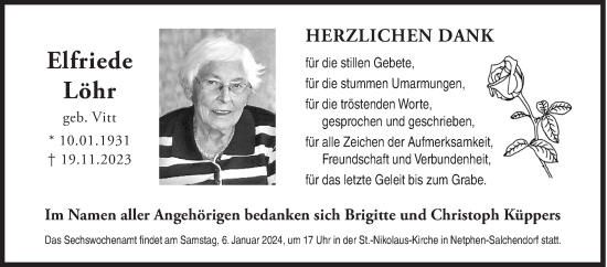 Traueranzeige von Elfriede Löhr von Siegener Zeitung