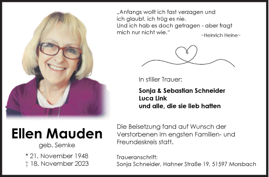 Traueranzeige von Ellen Mauden von Siegener Zeitung