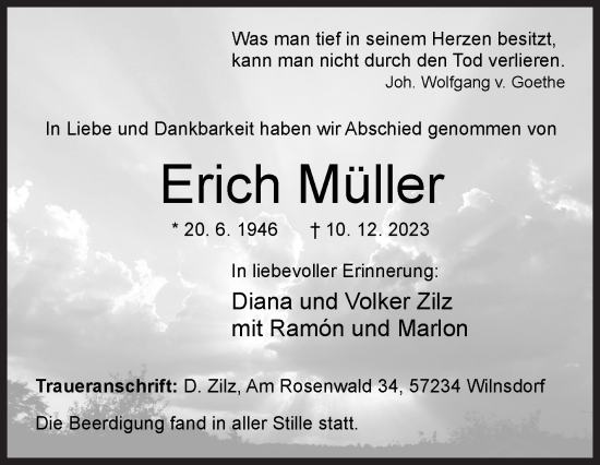 Traueranzeige von Erich Müller von Siegener Zeitung