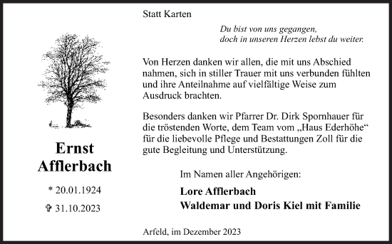 Traueranzeige von Ernst Afflerbach von Siegener Zeitung