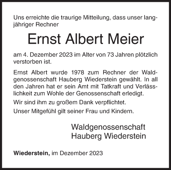 Traueranzeige von Ernst Albert Meier von Siegener Zeitung