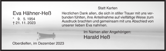 Traueranzeige von Eva Hähner-Heß von Siegener Zeitung