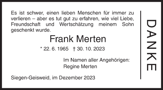 Traueranzeige von Frank Merten von Siegener Zeitung