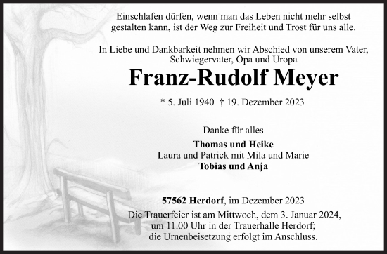 Traueranzeige von Franz-Rudolf Meyer von Siegener Zeitung