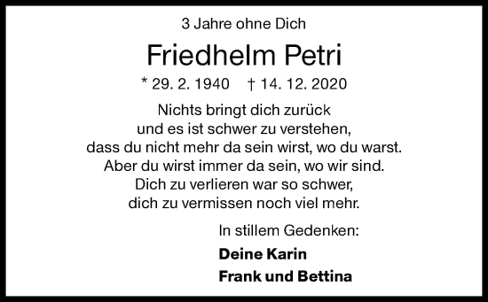 Traueranzeige von Friedhelm Petri von Siegener Zeitung