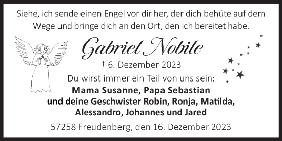 Traueranzeige von Gabriel Nobile von Siegener Zeitung