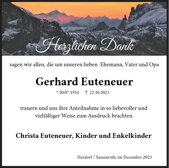 Traueranzeige von Gerhard Euteneuer von Siegener Zeitung