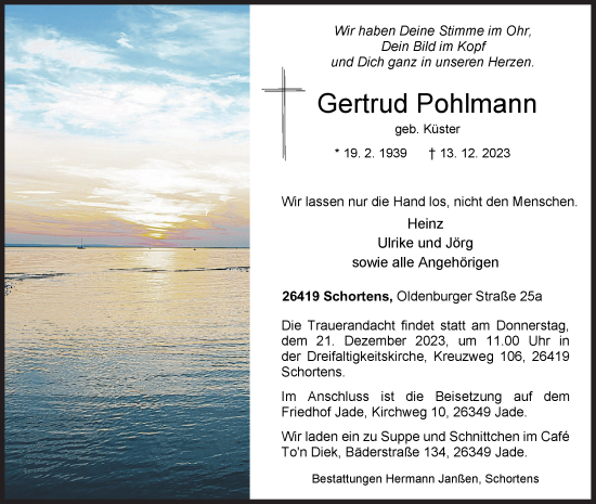 Traueranzeige von Gertrud Pohlmann von Siegener Zeitung