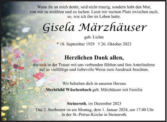 Traueranzeige von Gisela Märzhäuser von Siegener Zeitung