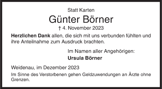 Traueranzeige von Günter Börner von Siegener Zeitung