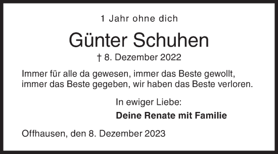 Traueranzeige von Günter Schuhen von Siegener Zeitung