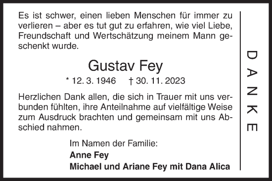 Traueranzeige von Gustav Fey von Siegener Zeitung