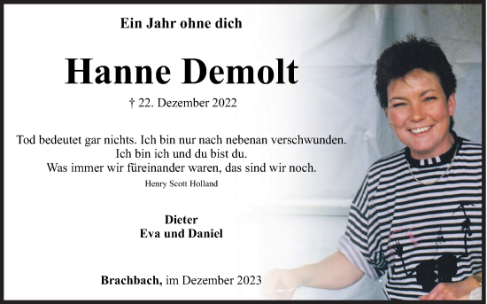 Traueranzeige von Hanne Demolt von Siegener Zeitung