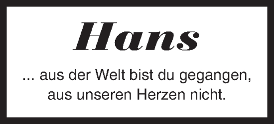 Traueranzeige von Hans  von Siegener Zeitung