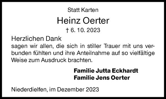 Traueranzeige von Heinz Oerter von Siegener Zeitung