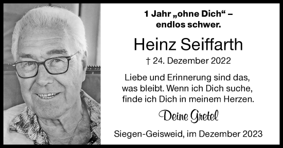 Traueranzeige von Heinz Seiffarth von Siegener Zeitung