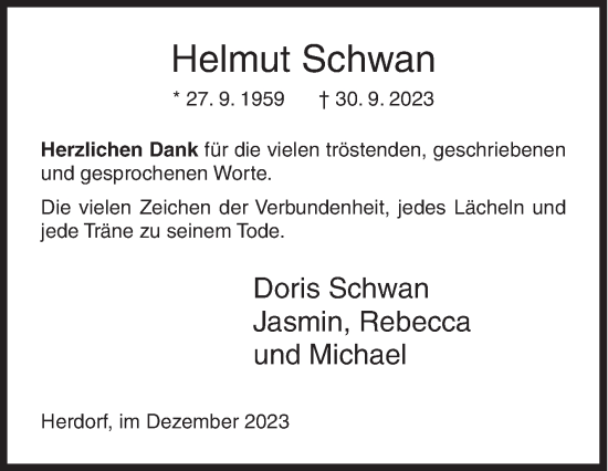 Traueranzeige von Helmut Schwan von Siegener Zeitung