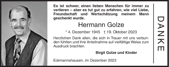 Traueranzeige von Hermann Golze von Siegener Zeitung