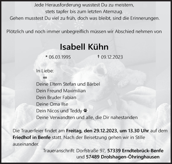 Traueranzeige von Isabell Kühn von Siegener Zeitung
