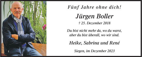 Traueranzeige von Jürgen Boller von Siegener Zeitung