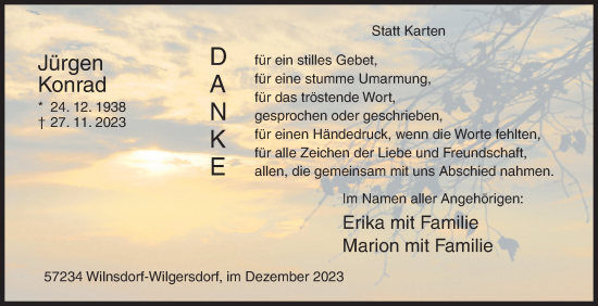 Traueranzeige von Jürgen Konrad von Siegener Zeitung