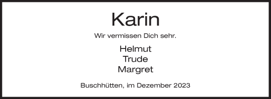 Traueranzeige von Karin  von Siegener Zeitung