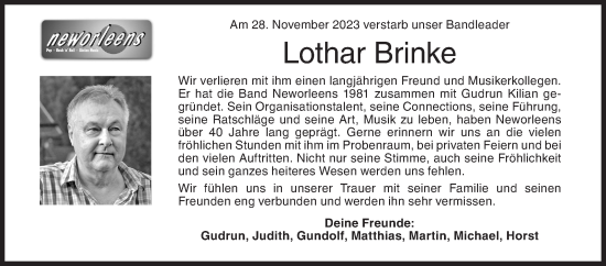 Traueranzeige von Lothar Brinke von Siegener Zeitung