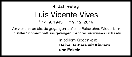 Traueranzeige von Luis Vicente-Vives von Siegener Zeitung