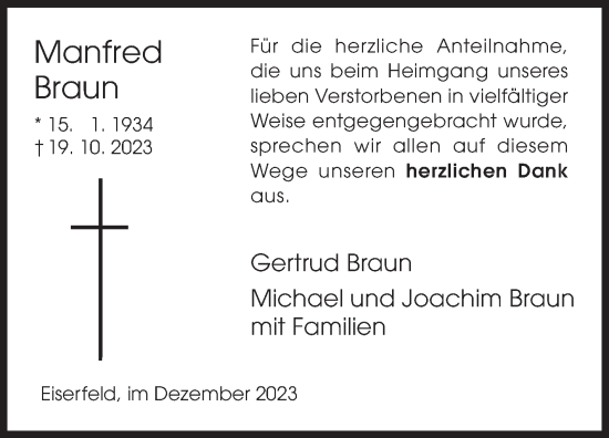 Traueranzeige von Manfred Braun von Siegener Zeitung