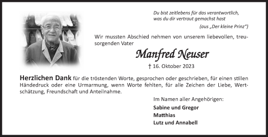 Traueranzeige von Manfred Neuser von Siegener Zeitung
