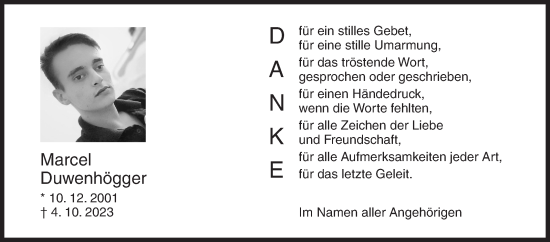 Traueranzeige von Marcel Duwenhögger von Siegener Zeitung