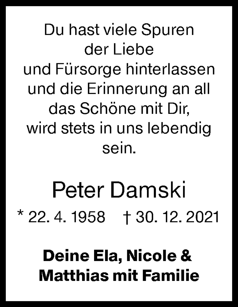  Traueranzeige für Peter Damski vom 30.12.2023 aus Siegener Zeitung